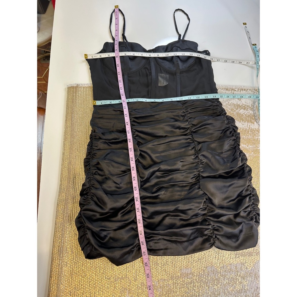 ZARA Black Contrast Semi-Sheer Ruched Mini Corset Dress NWT Satin Party Medium - Picture 11 of 11